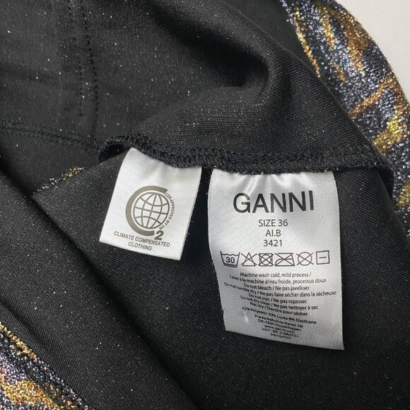 GANNI Metallic Puff Sleeve Top Animal Print Keyhole Neck Size 36 - Picture 4 of 6